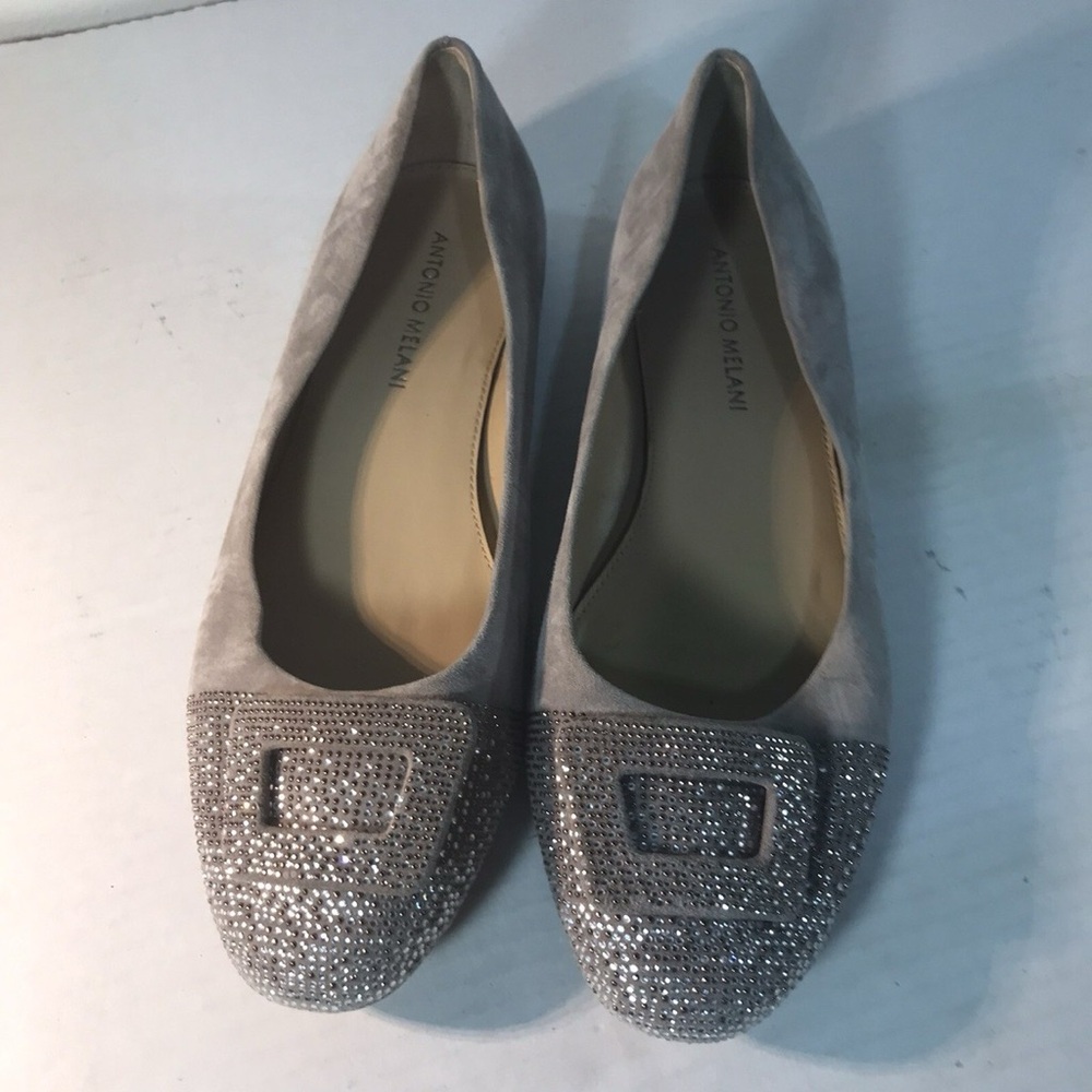 Antonio Melani Women's Gray Taupe Suede Rhinestone Comfy Ballet Flats Shoes 6